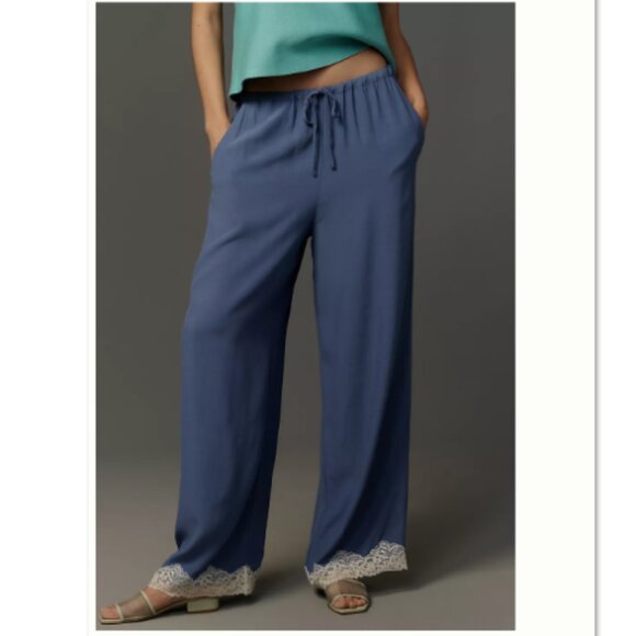 By Anthropologie Lace-Trim Silky Pull-On Pants - S - NWT - Picture 2 of 3